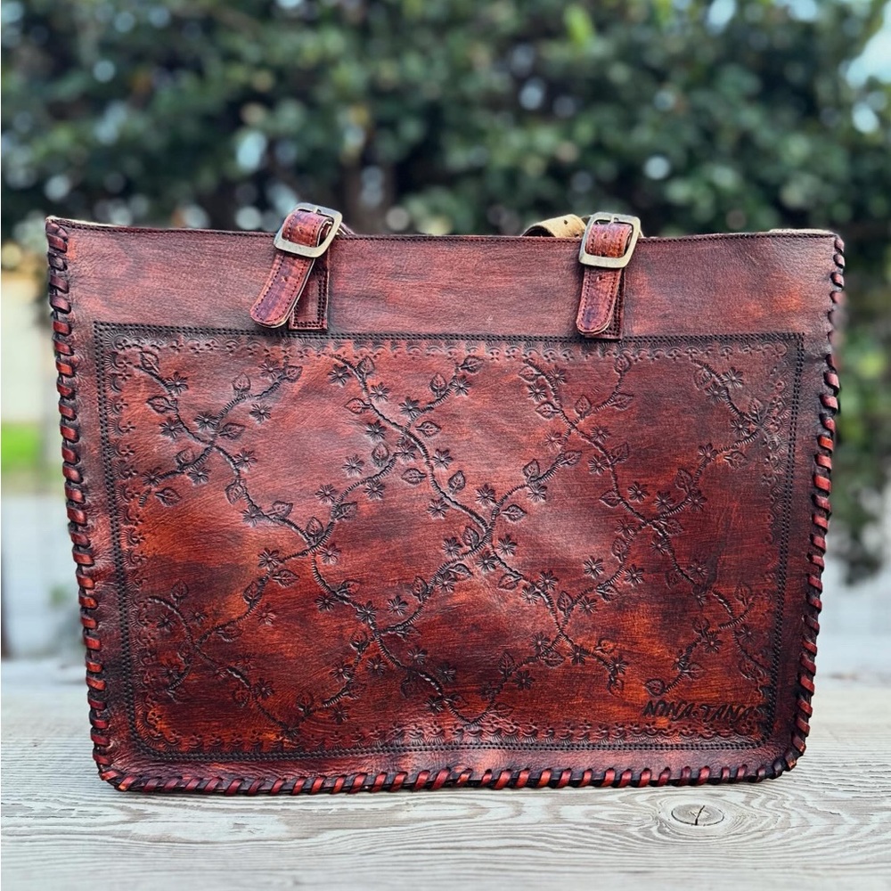 Embossed Brown Leather Tote Bag